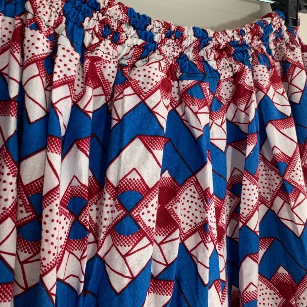 Rainbow Blue, White and Maroon Full Circle Maxi Skirt with Pockets, 100% Cotton - Picture 9 of 10
